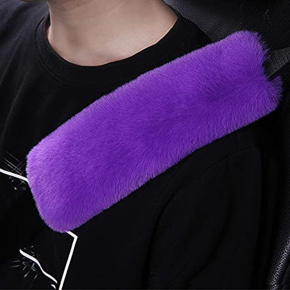 Pinbola 5pcs in 1 Set Faux Wool Steering Wheel Cover Soft Fluffy Handbrake Cover & Gear Shift Cover & 2pcs Seat Belt Shoulder Pads Warm Universal Fit for 15 Inch (Purple) - color: Purple