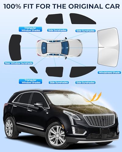 for Cadillac XT5 2017-2025 Car Window Shades, 8pcs Privacy Sun Shade Set for Front Windshield Side and Rear Windows, Full Window Covers Keeps Vehicle Cool for Camping Napping - size: For Cadillac Xt5 2017-2025
