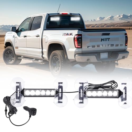 2X 6.1 inch White Emergency Strobe Lights 12 LED Hazard Warning Flashing Safety Dash Side/Front/Rear Windshield Lights Grill Surface Mount for Construction Vehicles Tow/Plow Trucks - color: White