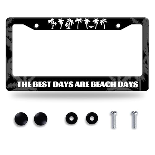 Personalise Beach License Plate Frame Ocean Wave Palm Tree License Plate Frames Black Funny Auto Accessory Stainless Steel Beach License Plate Decoration for Men Women 12.3 x 6.3 Inch - color: Funny Beach