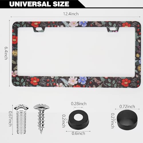 Floral Flowers Strawberries License Plate Frames, 2 Pack Floral Strawberry Car Plate Frame, Stainless Steel License Plate Holders Covers with Free Screws Fasteners Caps (Flowers Strawberries) - color: Flowers Strawberries
