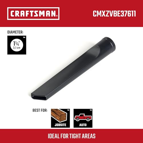 CRAFTSMAN CMXZVBE38611 1-1/4 in. Crevice Tool Wet Dry Vac Attachment, Industrial-Grade Shop Vacuum Accessory for Cleaning Tight Spaces, Fits 1-1/4 in. Hose Diameter - size: Crevice Tool