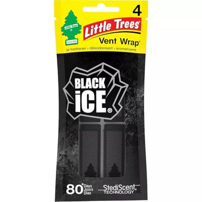 LITTLE TREES Car Air Freshener | Vent Wrap Provides Long-Lasting Scent, Slip on Vent Blade | Black Ice, 4 Packs (4 Count) - size: 1 count (Pack of 4)