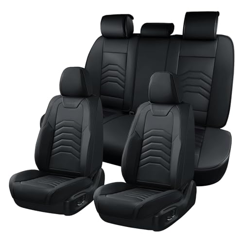 Coverado Car Seat Covers, 5 Seats Black Seat Covers for Cars, Front and Back Seat Cover for Cars Luxury Faux Leather Waterproof Seat Covers Car Seat Protector Universal Fit for Most Cars Trucks SUV - color: Black(Line), size: FullSet