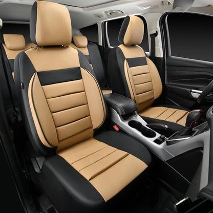 CAR PASS Leather Seat Covers Full Set Universal Water Resistant 3D Foam Back Support, Luxury Comfort Automotive 5 Seat Covers All Season Fit for SUV,Sedan,Van, Airbag Compatible Elegance(Beige Black) - color: Black and Beige