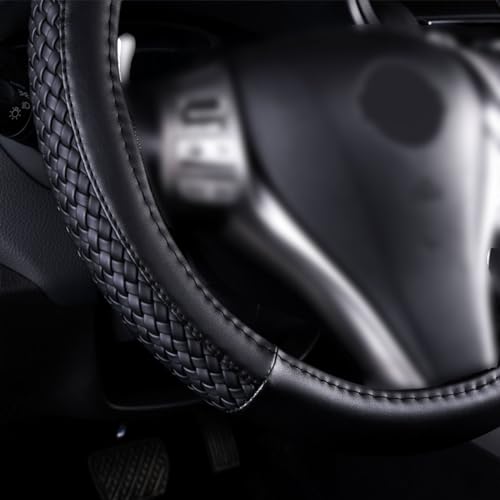 Flying Banner car Steering Wheel Cover Faux Leather Massage Universal fit 3D Honeycomb Hole Anti-Slip Sporty 15 Inches (Sliod Black Woven) - color: Sliod Black Woven