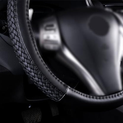 Flying Banner car Steering Wheel Cover Faux Leather Massage Universal fit 3D Honeycomb Hole Anti-Slip Sporty 15 Inches (Sliod Black Woven) - color: Sliod Black Woven