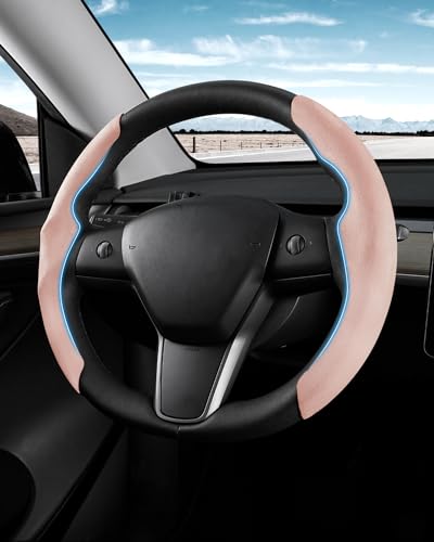Shademax Custom-Fit for Tesla Steering Wheel Cover, Tesla Model Y / 3 2017-2025 2026 (Fit Model Y Juniper 2026/ Model 3 Highland) Suede Steering Wheel Cover for Tesla Model Y / 3 Accessories (Pink) - color: Pink