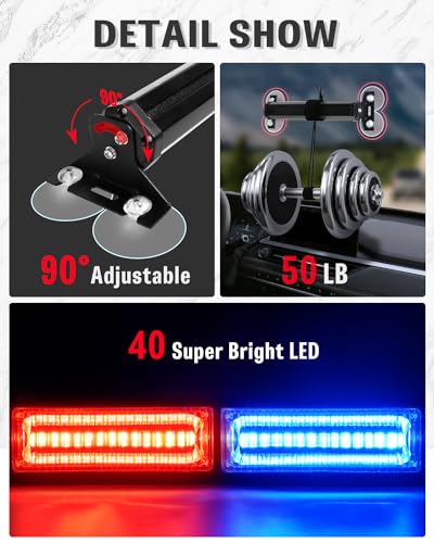HLauto 1002L Emergency Strobe Traffic Advisor Light Bar: 40 LED Dash Safety Warning Flashing Light, Front/Rear Windshield Visor Lights for Construction Vehicle, Tow/Plow Truck (2x10.7inch, Red Blue) - color: #09 Red/Blue