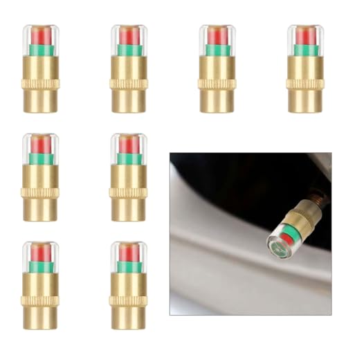 Car Tire Pressure Monitor Valve Stem Caps, 3-Color Eye Alert Valve Stem Caps Sensor Indicator, 2.4Bar 36PSI Tire Pressure Gauge Valve Caps for Cars, SUVs, Trucks, Motorcycles, Bicycles (Gold-8PCS) - color: Gold-8PCS