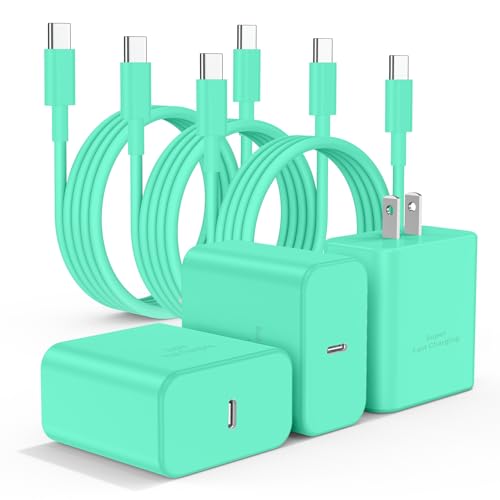 3Pack USB C Charger for Samsung Galaxy S24 Ultra, Super Quite Fast Charging Type C Block with 6FT C to C Cord for Samsung Galaxy Tab S9 S8 S23 Ultra S22 Ultra S23 S22 S21 Note 10 Plus 20,Green - color: Green, size: 3pack 6feet