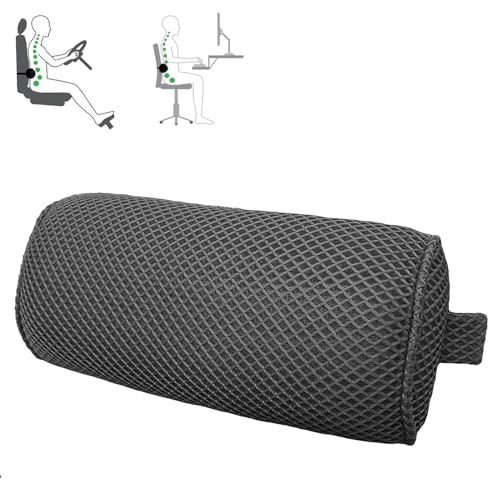 Esme L&H Lumbar Roll for Office Chair Car Seat, Breathable 3D Fabric Back Support Roll for Lower Back - D-Shape Lumbar Roll Pillow with Elastic Strap Lumbar Support Pillow for Office Chair