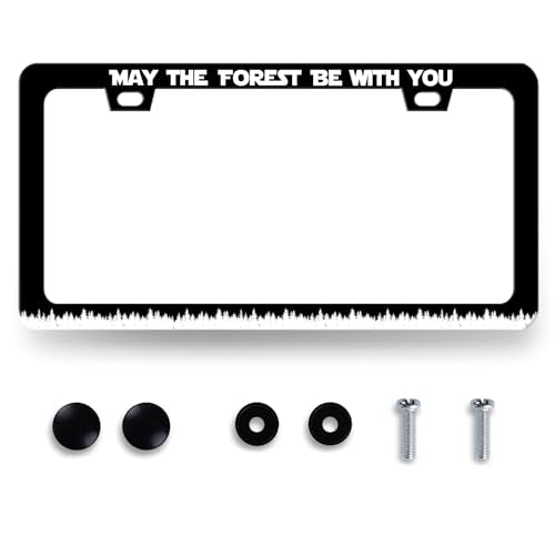 Funny License Plate Frame May The Forest Be with You License Plate Holder for Personalized Text Car Decorative Stainless Steel Forest License Plate Auto Part with Screws 12.2" x 6.2" - color: May the Forest be With You-02
