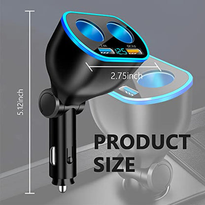 2026 New Upgrade 4 Port Cigarette Lighter Splitter,2.4A&QC3.0 Super Fast Car Charger with Dual Cigarette Lighter Plug with LED Voltmeter Compatible with Mobile Cell Phone Dash Cam GPS (QC+2.4A) - color: QC+2.4A