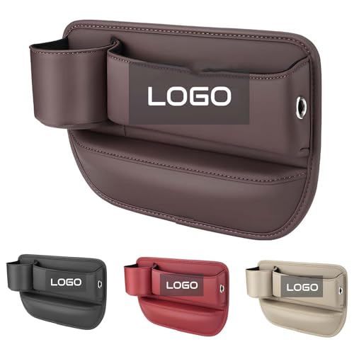 Car Leather Cup Holder Gap Bag, Custom Seat Gap Storage Box with Logo/Text, Adjustable Car Seat Storage Box, Leather Car Seat Gap Organizer, for Glasses Phones Keys and Cards(Driver Side, Brown) - color: Brown