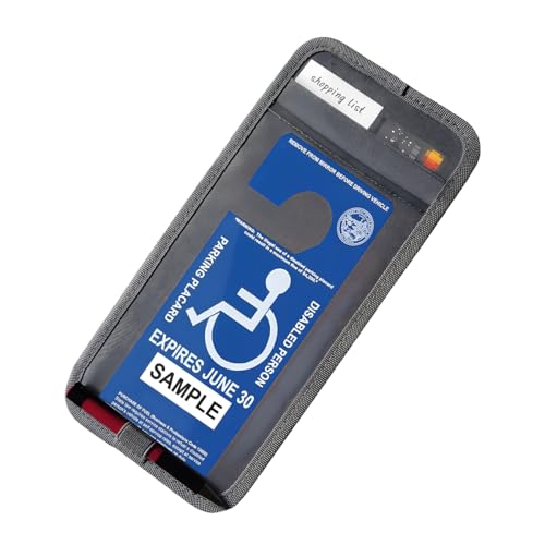 Handicap Placard Holder for Car, Universal Disabled Parking Permit Sign Holders, Handicap Placard Protector with Pen Holder & Note Paper Slot for Car Interior Sun Visor Storage (Gray) - color: Gray