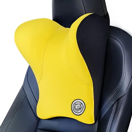 Car Neck Pillow for Driving Seat, Soft Memory Foam Headrest Pillow with Adjustable Strap and Removable Cover, Ergonomic Neck Support for Car, Office Chair, Gaming Chair – Yellow - color: Yellow, size: Pack of 1