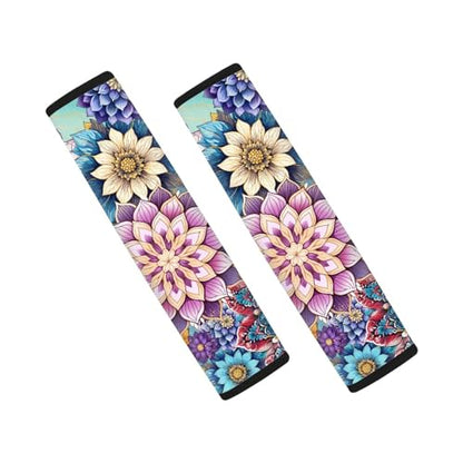 UNICEU Boho Flower Bright Blossom 2 Packs Car Seatbelt Pads Covers for Women Girls, Neoprene Comfortable Car Safety Seatbelt Pads Cover - color: Boho Floral Blossom