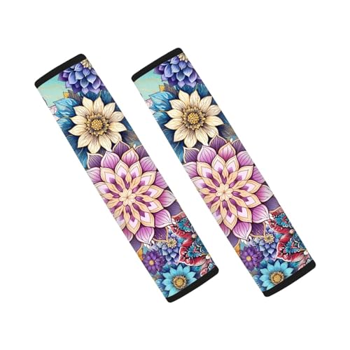 UNICEU Boho Flower Bright Blossom 2 Packs Car Seatbelt Pads Covers for Women Girls, Neoprene Comfortable Car Safety Seatbelt Pads Cover - color: Boho Floral Blossom