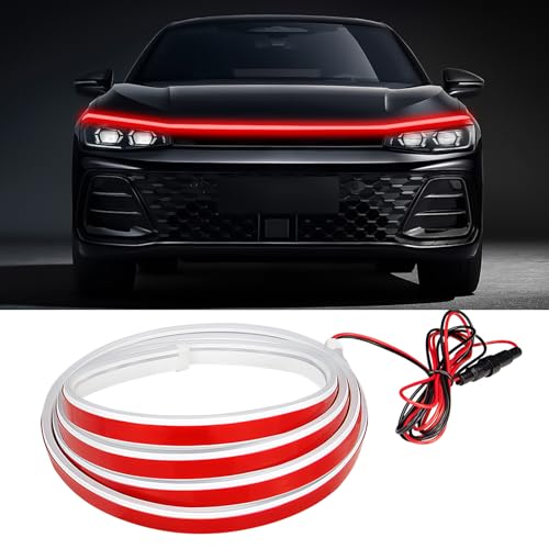 Car Hood Light Strip, 79 Inches Waterproof Flexible LED Strip, Dynamic Scan Start Up Car Daytime Running Lights, Universal Auto Exterior Decor Accessories for Most Vehicles (red, 79 Inches) - color: red, size: 79 Inches