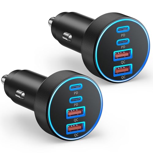 2 Pack USB C Car Charger, 90W 4-Port Cigarette Lighter USB Charger Multiport Type C Super Fast Car Phone Adapter Accessories for iPhone 17 16 15 14 13 12 Pro Max, iPad, Galaxy S26 S25 S24, Android - style: 2Pack