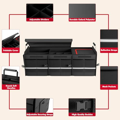 MEI&CO Car Trunk Organizer - 2.5mm PP Board Built, 35L Leakproof Cooler, 105L Capacity, 2 Tie-Down Straps, 4 Adjustable Dividers, Foldable Design for SUVs, Trucks, and Cars - color: RED