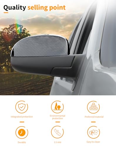 Carbon fiber Upper Mirror Caps Covers Compatible with 2007-2014 Chevy Silverado GMC Sierra Avalanche Tahoe Suburban Yukon Escalade ESV Side View Upper Mirror Cover Caps (Left Right) - color: Carbon Fiber (Half upper mirror cover)