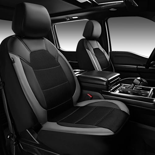 CAR PASS Leather Seat Covers, Automotive Sport Car Seat Cover Super 5mm Composite Sponge Inside, Airbag Compatible Universal Fits Most Cars, SUVs, Trucks and Vans (Full Set,Black & Gray) - color: Black and Gray, size: Full Set
