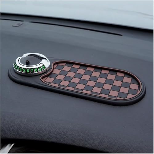Multifunction Car Anti-Slip Mat Auto Universal Phone Holder, Rotatable Anti Skid Car Dashboard Pad with Temporary Parking Numbe and Large Pad for Phones Sunglasses Keys Gadgets(Style-6) (Brown-Silver) - color: Brown-Silver