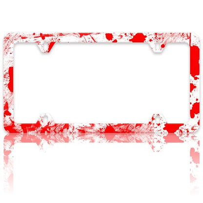 Blood Splattered License Plate Frame Red Spatter Pattern License Plate Holders Funny Auto Accessory Bracket Stainless Steel License Plate Frames with Screws for Women Men 6x12 Inch 4 Holes - color: Blood Splattered
