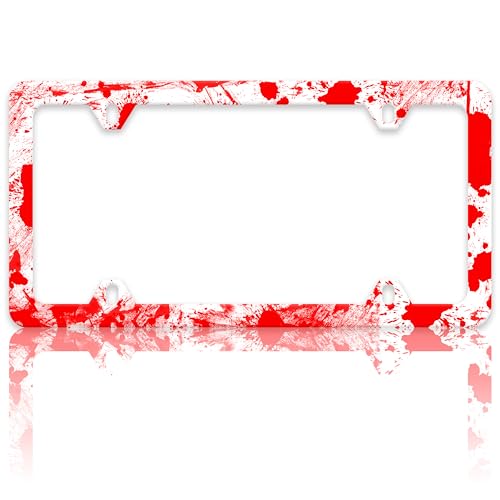 Blood Splattered License Plate Frame Red Spatter Pattern License Plate Holders Funny Auto Accessory Bracket Stainless Steel License Plate Frames with Screws for Women Men 6x12 Inch 4 Holes - color: Blood Splattered