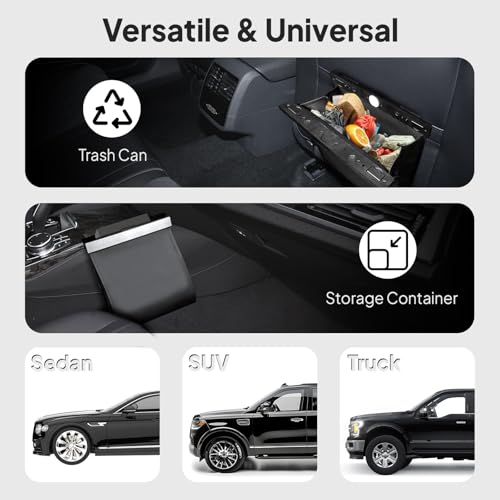 COZILO Leather Car Trash Can with Smart LED Light & Magnetic Closure,Leak-Proof, Odor-Lock Car Trash Bin for Any Cars, Sedans, SUVs, Trucks, Black - color: Black