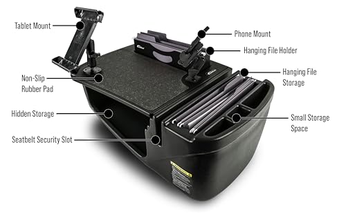 AutoExec AE-FMEF-PM-TAB-BT Efficiency FileMaster Car Desk for Your Vehicle Workstation and Mobile Office, Black with Phone Mount and Tablet Mount - color: Black, style: Desk, Phone Mount and Tablet Mount