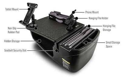 AutoExec AE-FMEF-PM-TAB-BT Efficiency FileMaster Car Desk for Your Vehicle Workstation and Mobile Office, Black with Phone Mount and Tablet Mount - color: Black, style: Desk, Phone Mount and Tablet Mount