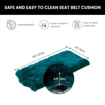 Andalus Genuine Sheepskin Car Seat Belt Cover Pad – Soft Fuzzy, Comfy Fluffy Seatbelt Covers, Shoulder Pad Neck Cushion Protector, Car Accessories for Woman, Man, Girl (Alpine Green, 2-Pack) - color: Alpine Green