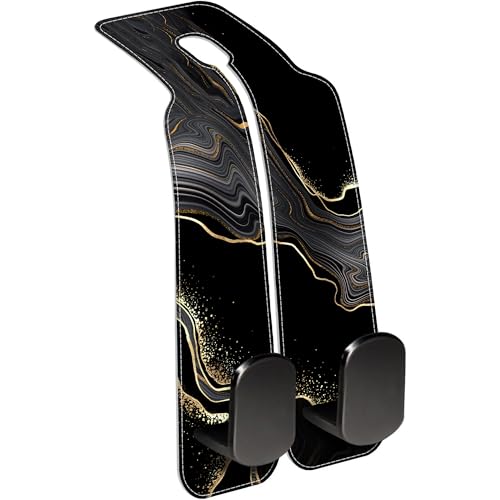 1 Pack Car Seat Headrest Hooks for Purses Abstract Black Golden Marble Bag Purse Holder for Car with Double Metal Hooks Car Purse Hanger Hanging Accessories - color: Abstract Black Golden Marble