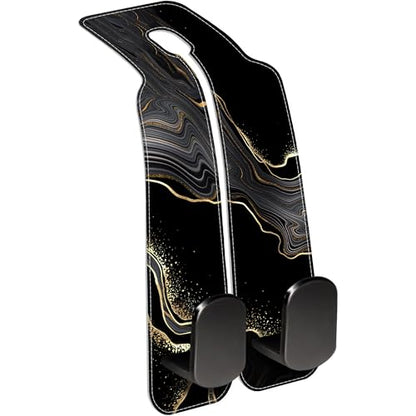 1 Pack Car Seat Headrest Hooks for Purses Abstract Black Golden Marble Bag Purse Holder for Car with Double Metal Hooks Car Purse Hanger Hanging Accessories - color: Abstract Black Golden Marble