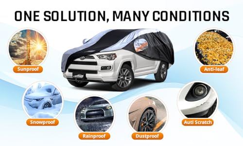 Toyota 4Runner Car Cover Waterproof All Weather with Silver Strip Design, Custom Fit for Toyota 4Runner 2003–2025, 4Runner Accessory with Door Zipper & Windproof Straps - size: Custom Fit Toyota 4Runner