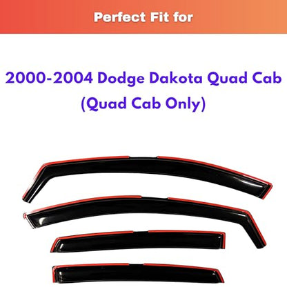 KPY Rain Guards Fit for 2000-2004 Dodge Dakota Quad Cab, in-Channel Window Visors Vent Wind Deflectors 4PC, Truck Accessories for 00-04 Dakota (Crew Cab Only) - size: 2000-2004 Dakota Quad Cab (In-Channel)
