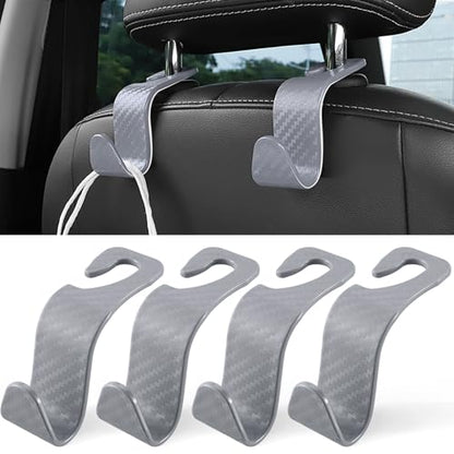 LivTee Car Purse Hook, 4 Pack Universal Auto Seat Headrest Hook Hangers Organizer for Coats, Umbrellas, Groceries - Carbon Fiber Gray - color: Gray-CF