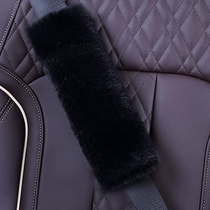 Pinbola 5pcs in 1 Set Faux Wool Steering Wheel Cover Soft Fluffy Handbrake Cover & Gear Shift Cover & 2pcs Seat Belt Shoulder Pads Warm Universal Fit for 15 Inch (Black) - color: Black