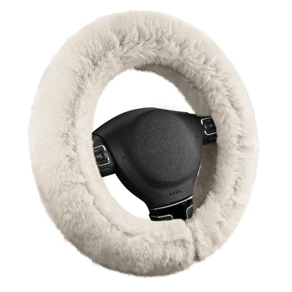 Road Comforts Steering Wheel Cover, Fluffy Car Wheel Covers for Women/Girls/Ladies，Soft Wool Fur Steering Wheel Protector, Universal 14 1/2 inches to 15 inches - White - color: White