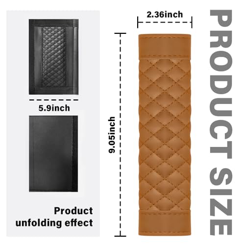 2PCS Car Seat Belt Cover Pad,Soft Leather Seatbelt Covers Breathable Seatbelt Cushion with Plaid Design,All Seasons Universal Car Interior Accessories Seat Belt Cover for Kids & Adults (Brown) - color: Brown