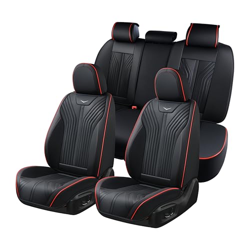 FLORICH Seat Cover for Car Front and Back Seats Leather Automotive Seat Covers Car Seat Covers SUV Custom Waterproof Car Seat Protector Cushion Universal Fit for Most Cars Trucks SUV, Black&Red Line - color: Black&Red Line, size: Fullset