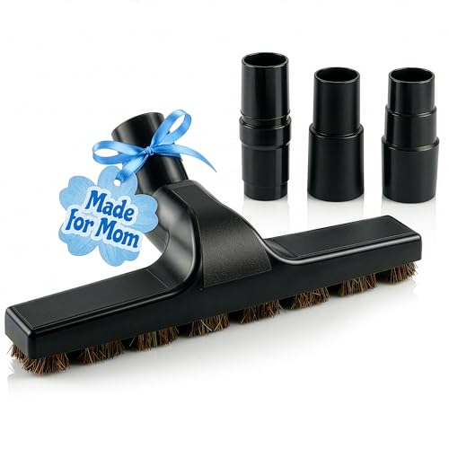 Horsehair Vacuum Brush Attachment 1 1/4 – Vacuum Attachments with 3 Hose Adapters 1.25" to 1.37" - 10.2" Brush Width, 1.25" Diameter Wands, Rotates 360° | Ideal for Wood, Tile, and Smooth Surfaces