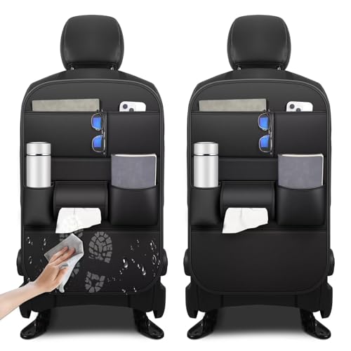 Back Seat Protector 2 Pack Fit For Jeep Grand Cherokee Car Kick Mats with Cup & Tissue Storage Organizer Pockets Waterproof Dirt Proof Faux Leather Auto Accessories For Kids(1 Pair Black) - color: 002#Black 2 Pack, size: For Jeep Grand Cherokee