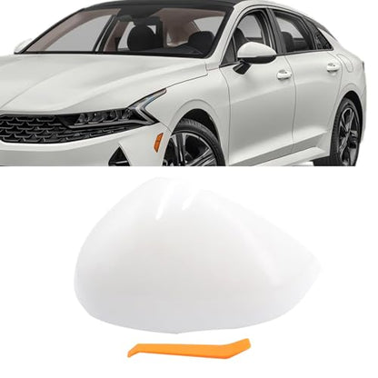 Left Driver Side Replacement Mirror Cover Compatible with Kia K5 Optima 2021 2022 2023 2024 2025 2026 Exterior Door Side Rearview Mirror Cap Cover With Turn Signal Light Pearl (White) - size: Left White
