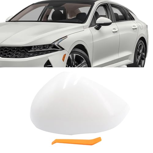 Left Driver Side Replacement Mirror Cover Compatible with Kia K5 Optima 2021 2022 2023 2024 2025 2026 Exterior Door Side Rearview Mirror Cap Cover With Turn Signal Light Pearl (White) - size: Left White