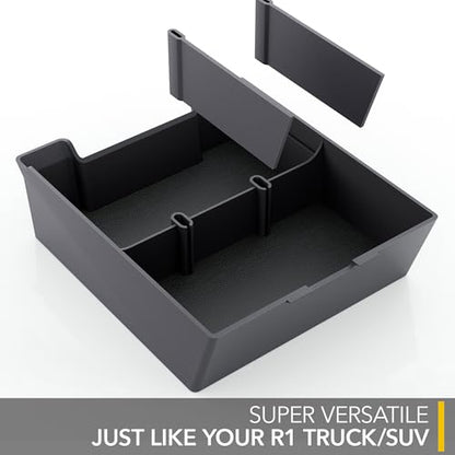 TWRAPS Armrest Organizer for Rivian R1S & R1T 2021-2026, Storage Tray Box Insert for Center Console Accessories Area Under the Armrest, Full Size Black fits Gen1 2021-2024 and Gen2 2025-2026 - style: Black Full Size