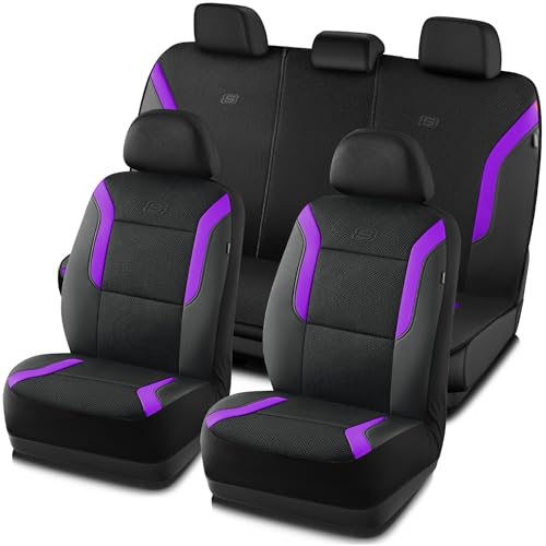 Skechers Memory Foam™ Car Seat Covers, Air Cool Mesh Thick Seat Covers, Car Seat Full Sets, Airbag Compatible, Automotive Comfort Protection for Most Cars,Vans,Trucks, SUVs,Purple - color: Black/Purple, size: Full Set